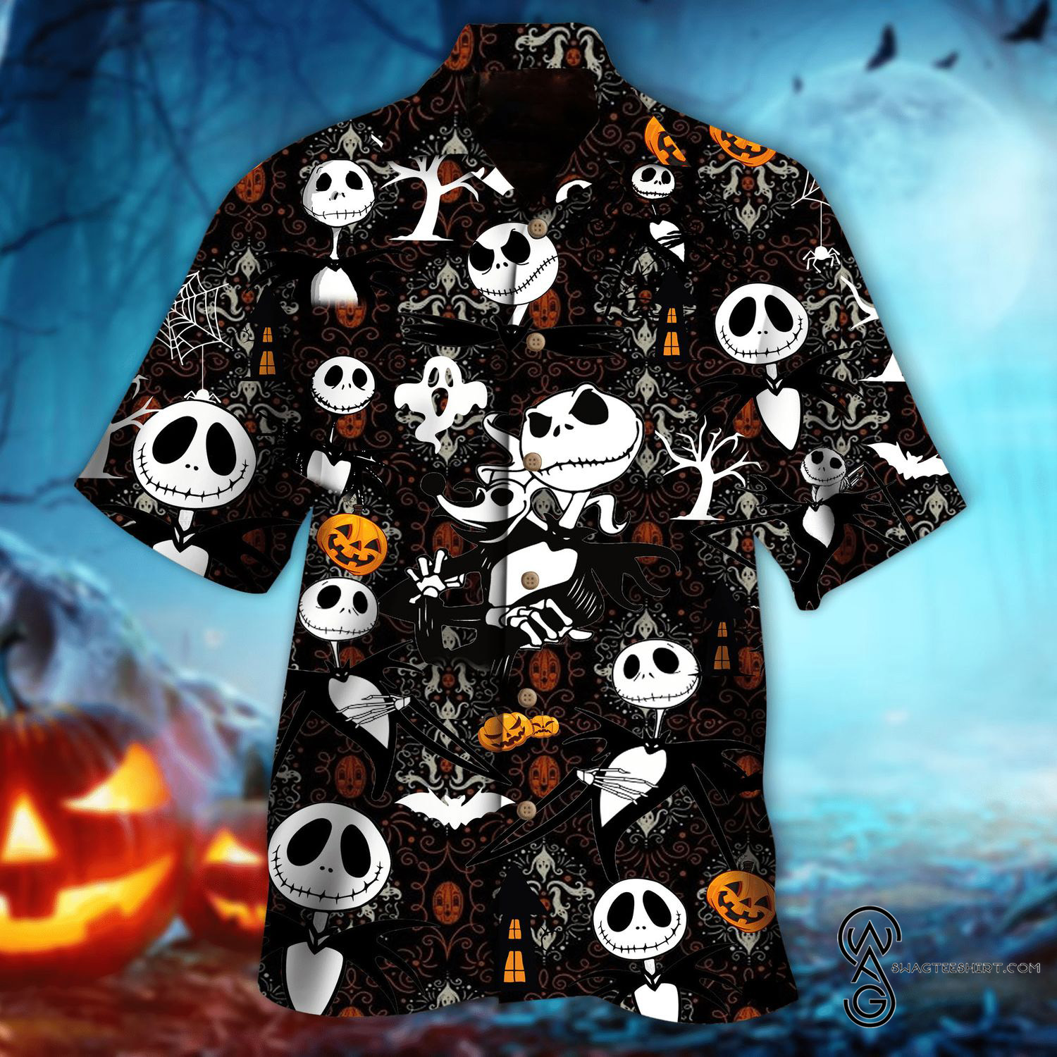 [Top Trending] Jack Skellington Skull Tiny Pattern Halloween Casual Beach Full Printing Hawaiian Shirt